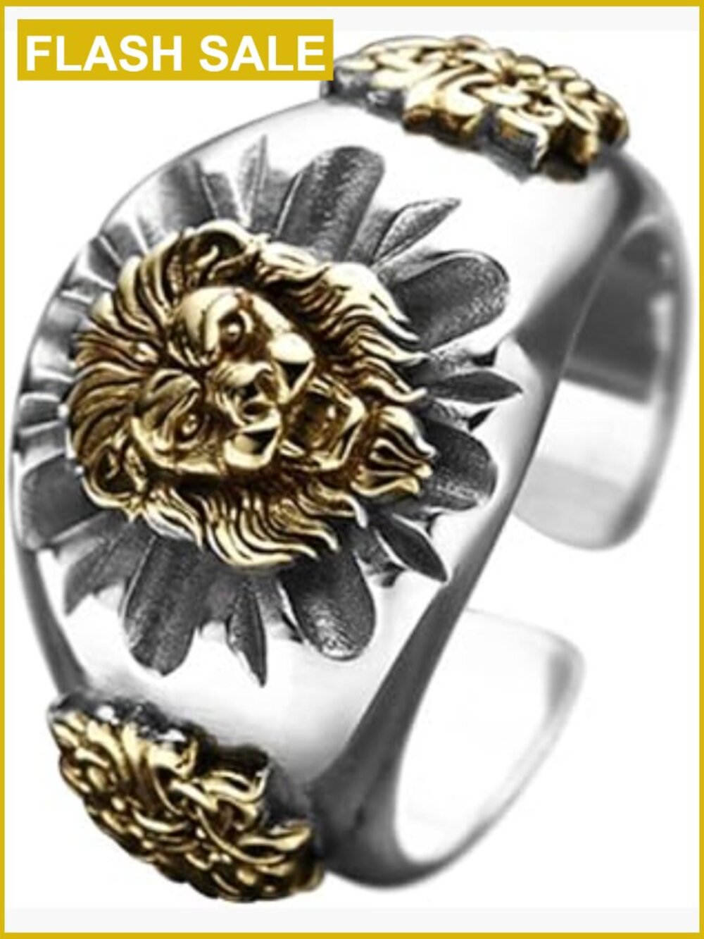 Vintage Punk Lion Adjustable Sterling Silver 925 Plated Knuckle Ring